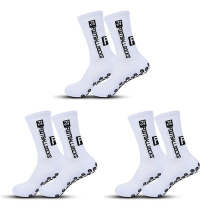 3 Pairs Non-Slip Football Socks - Unisex Sports Socks for Soccer in White and Black