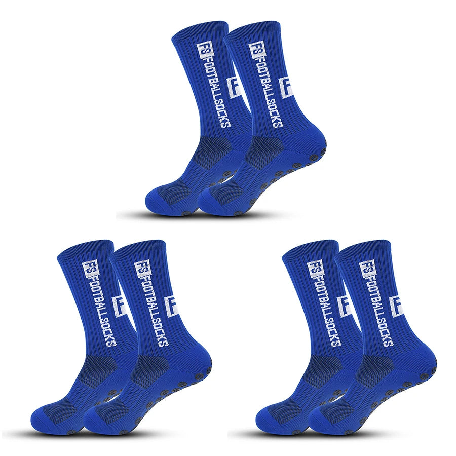 3 Pairs Non-Slip Football Socks - Unisex Sports Socks for Soccer in Blue