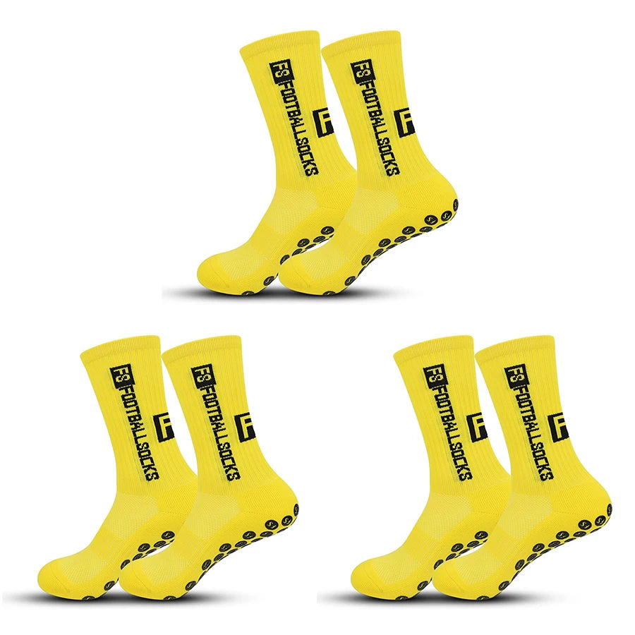 3 Pairs Non-Slip Football Socks - Unisex Sports Socks for Soccer Yellow