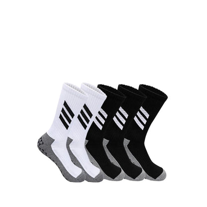 5 Pairs Anti-Slip Football Socks - Unisex Sports Grip Socks for Soccer Black & White