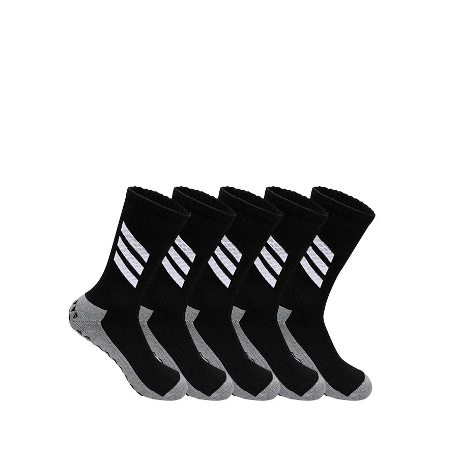 5 Pairs Anti-Slip Football Socks - Unisex Sports Grip Socks for Soccer Black