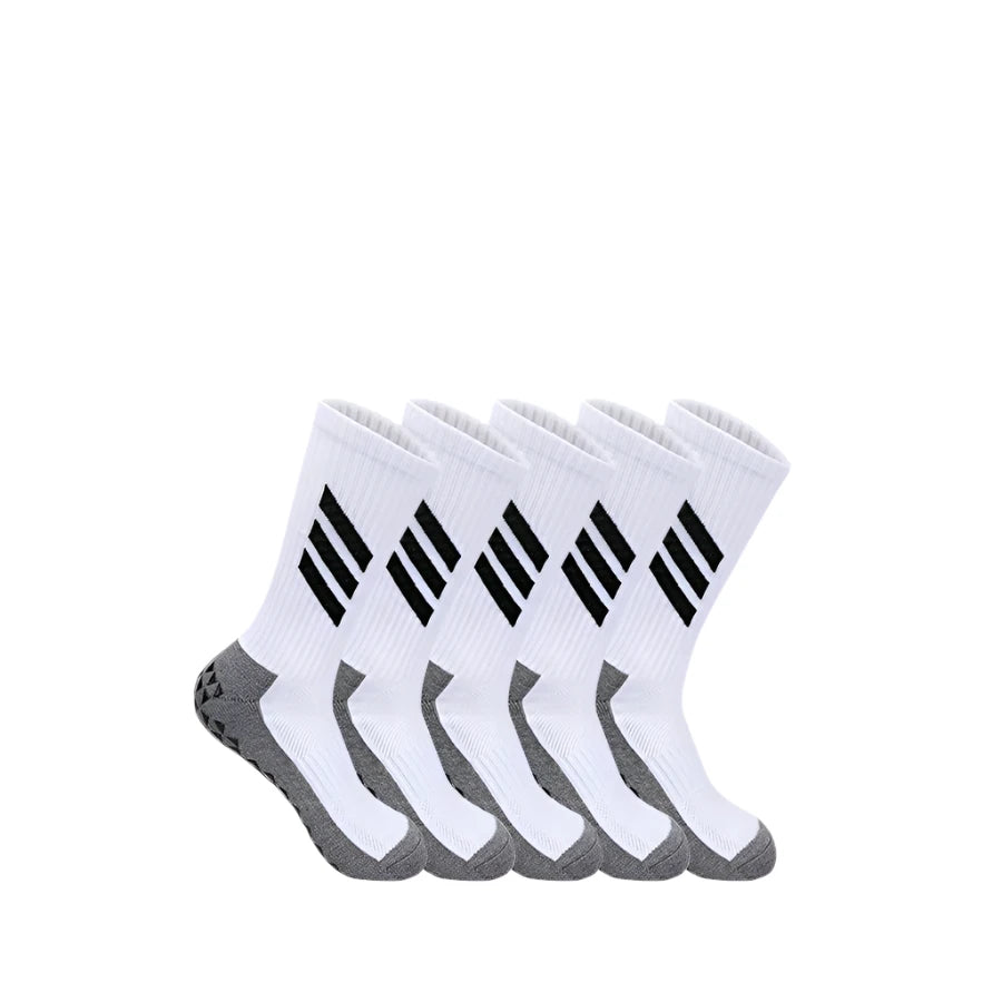 Shop 5 pairs of anti-slip football socks in White